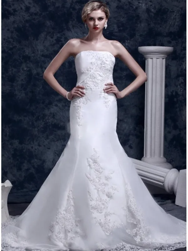 Abito da sposa a sirena in organza e pizzo con punti luce online