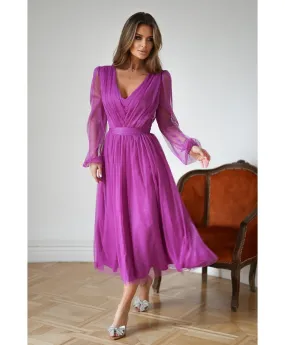 Abito donna - Con manichetta in tulle - Fuxia