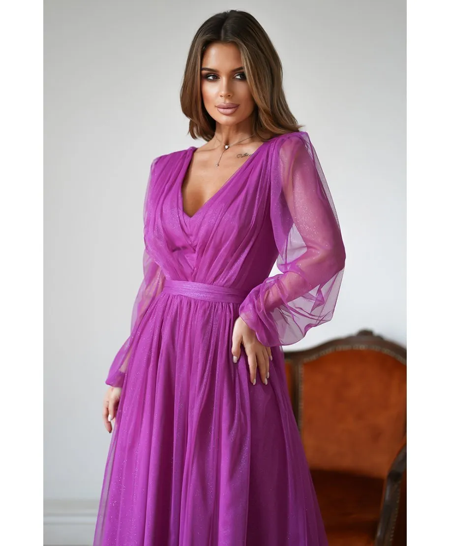 Abito donna - Con manichetta in tulle - Fuxia