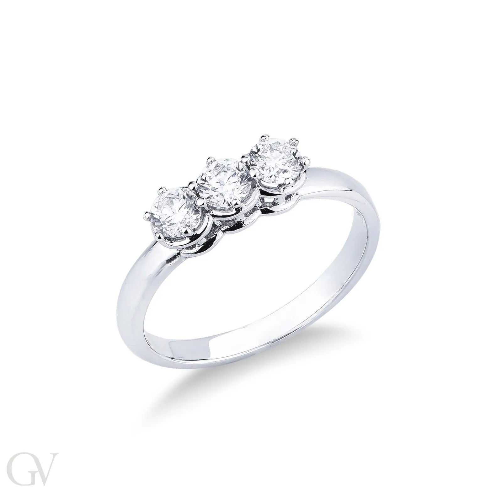 Anello trilogy in oro bianco 18k con diamanti, ct 0.45