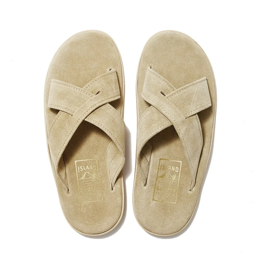 Beige Cream Suede Criss Cross Slide