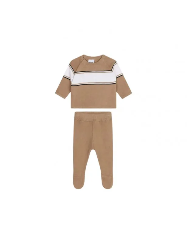 BOSS     Completo maglia e pantalone beige con logo a intarsio Boss