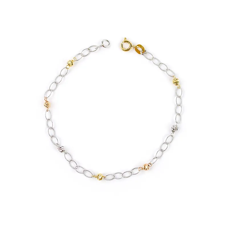 Bracciale in oro bianco con palline a tre colori