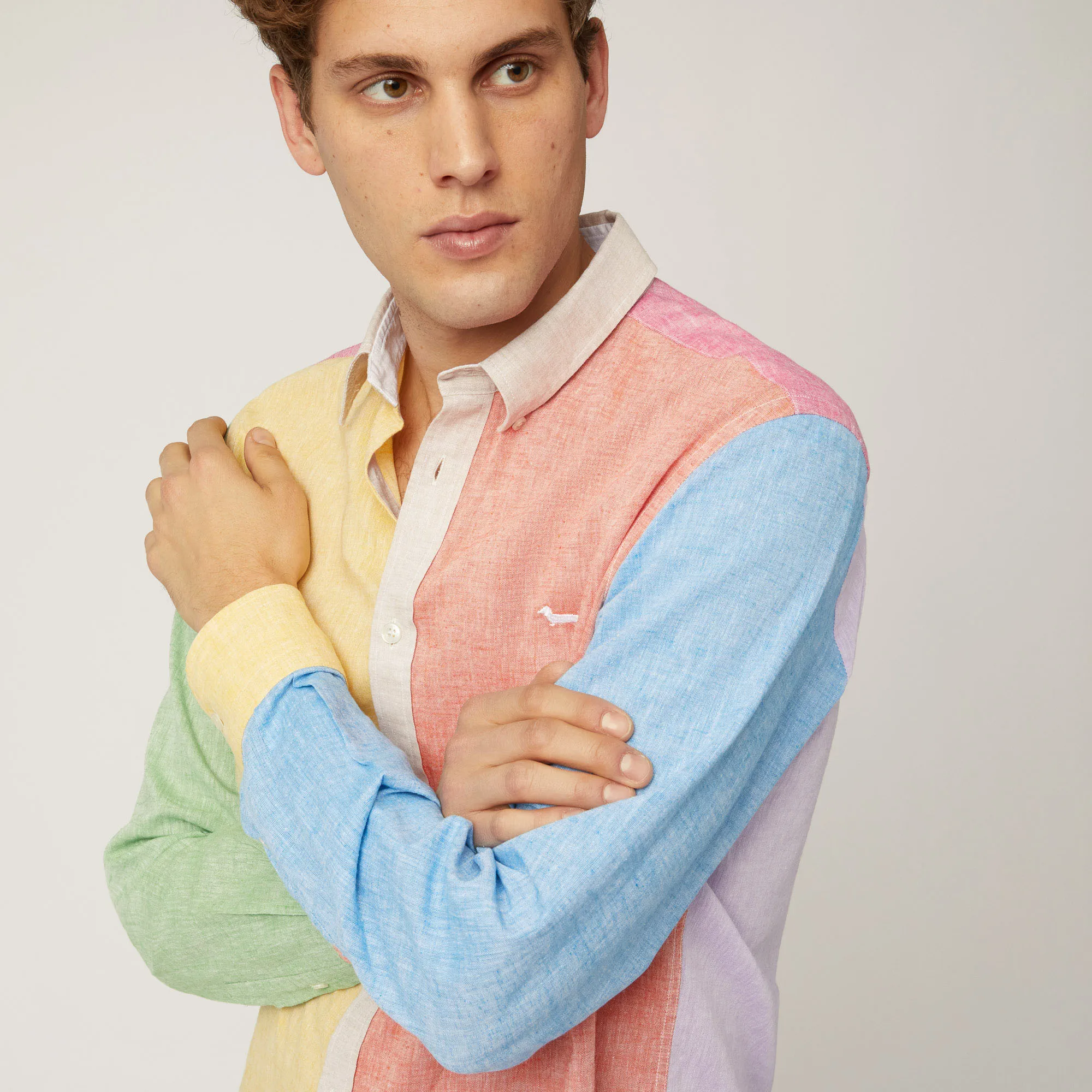 Camicia Patchwork In Lino E Cotone