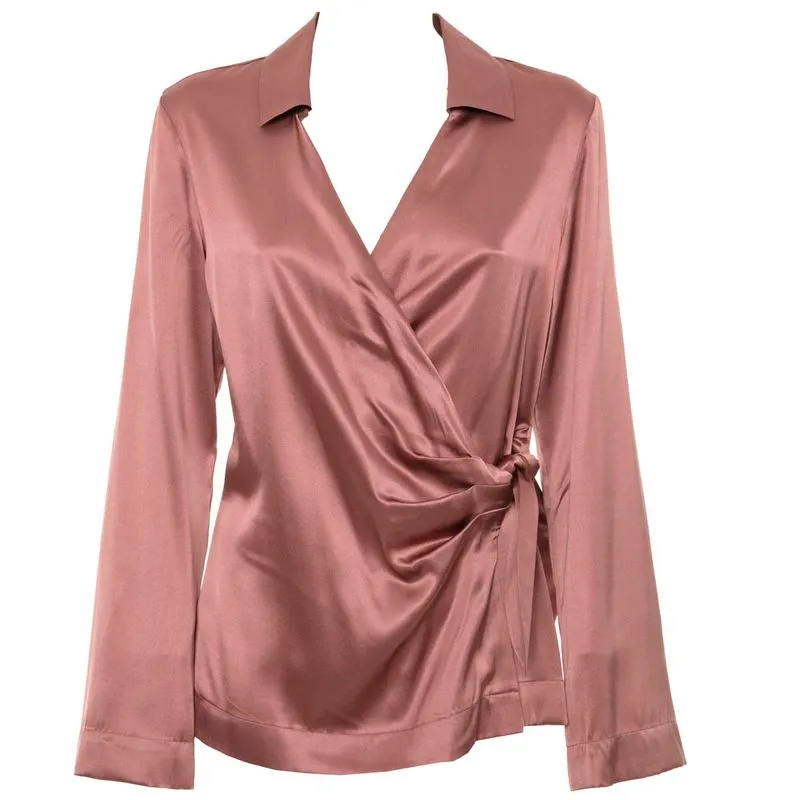 Camicia rosa a portafoglio in seta stretch 