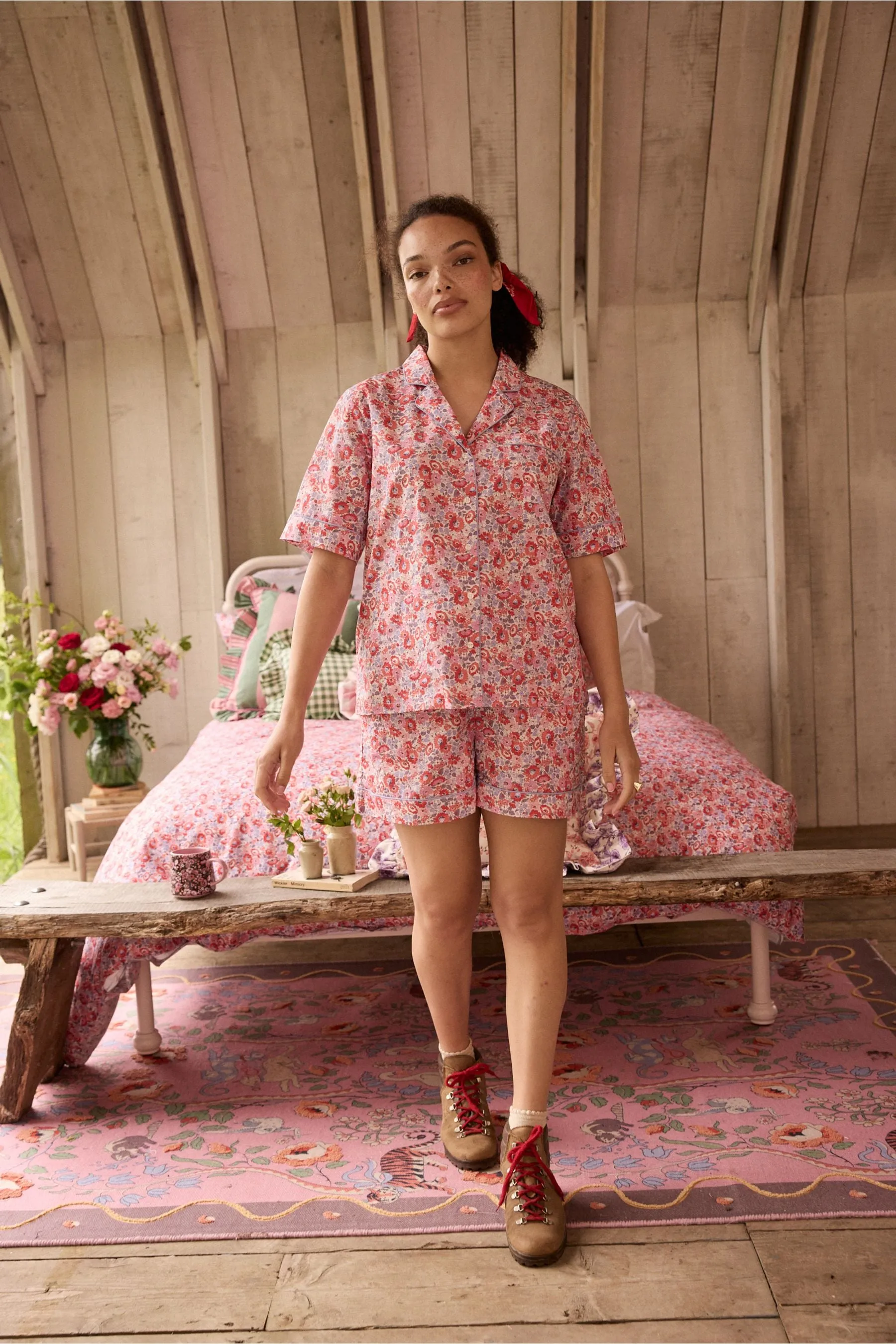 Cath Kidston 100% Cotton Poplin Button Through Pyjama Shorts Set    