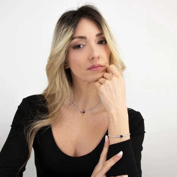 Collana tennis con zircone a cuore blu zaffiro    