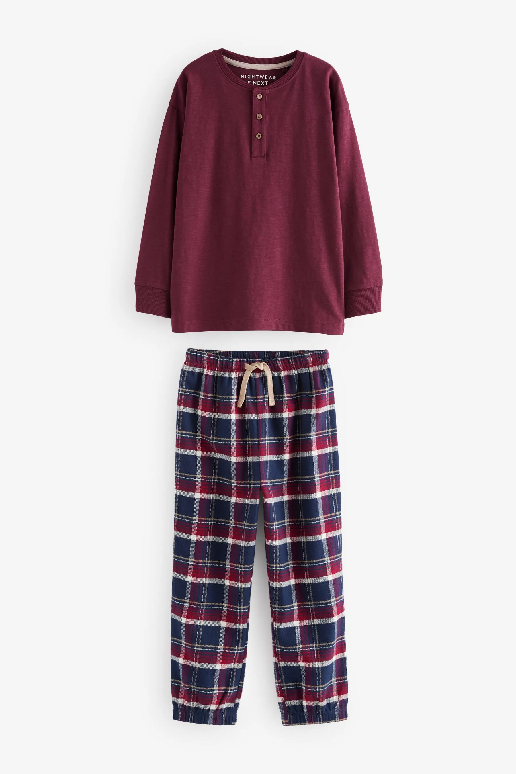 Long Sleeve Woven Check 100% Cotton Pyjamas 2 Pack (3-16yrs)    