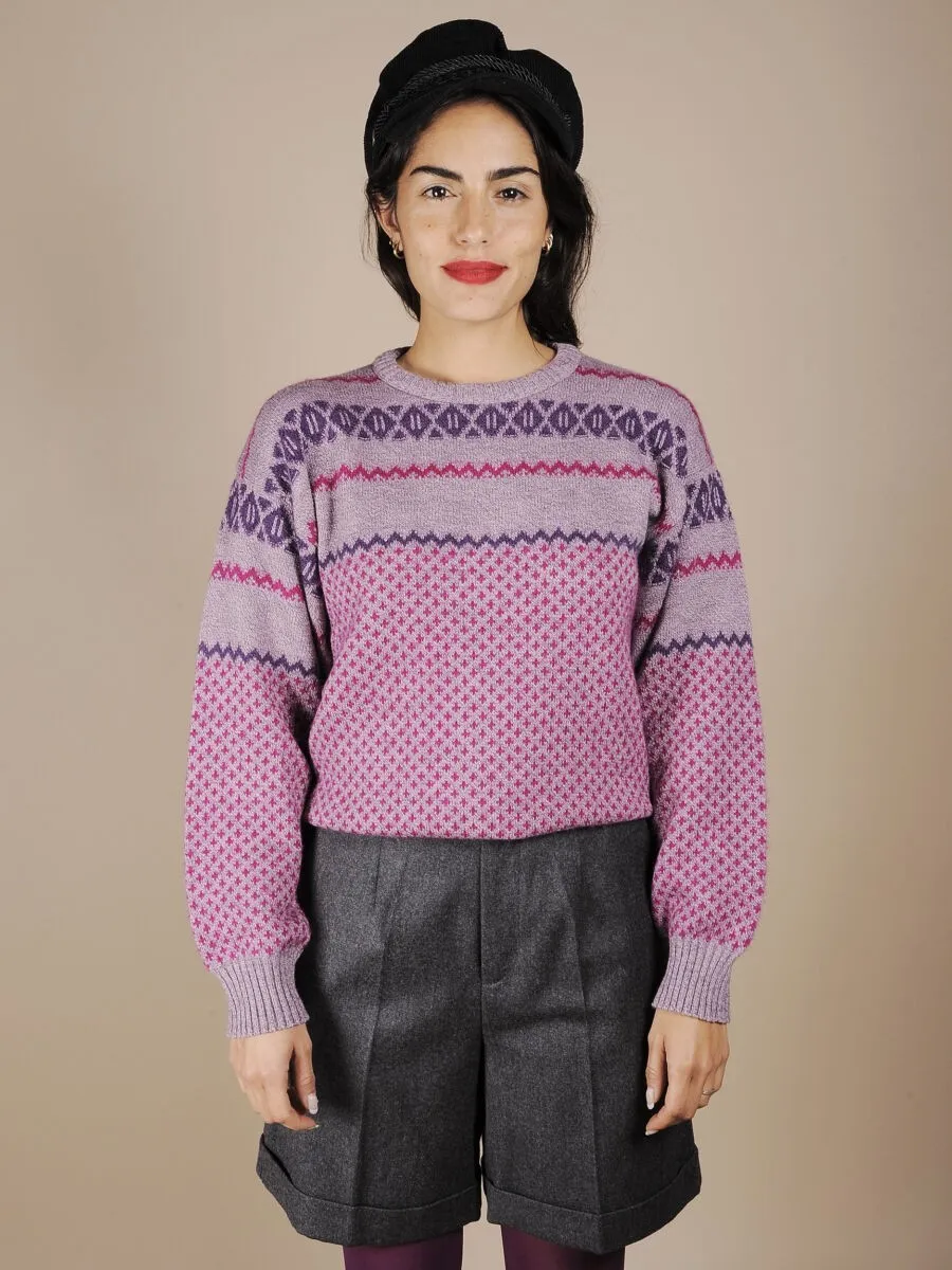 Maglione microdisegni viola e fuxia