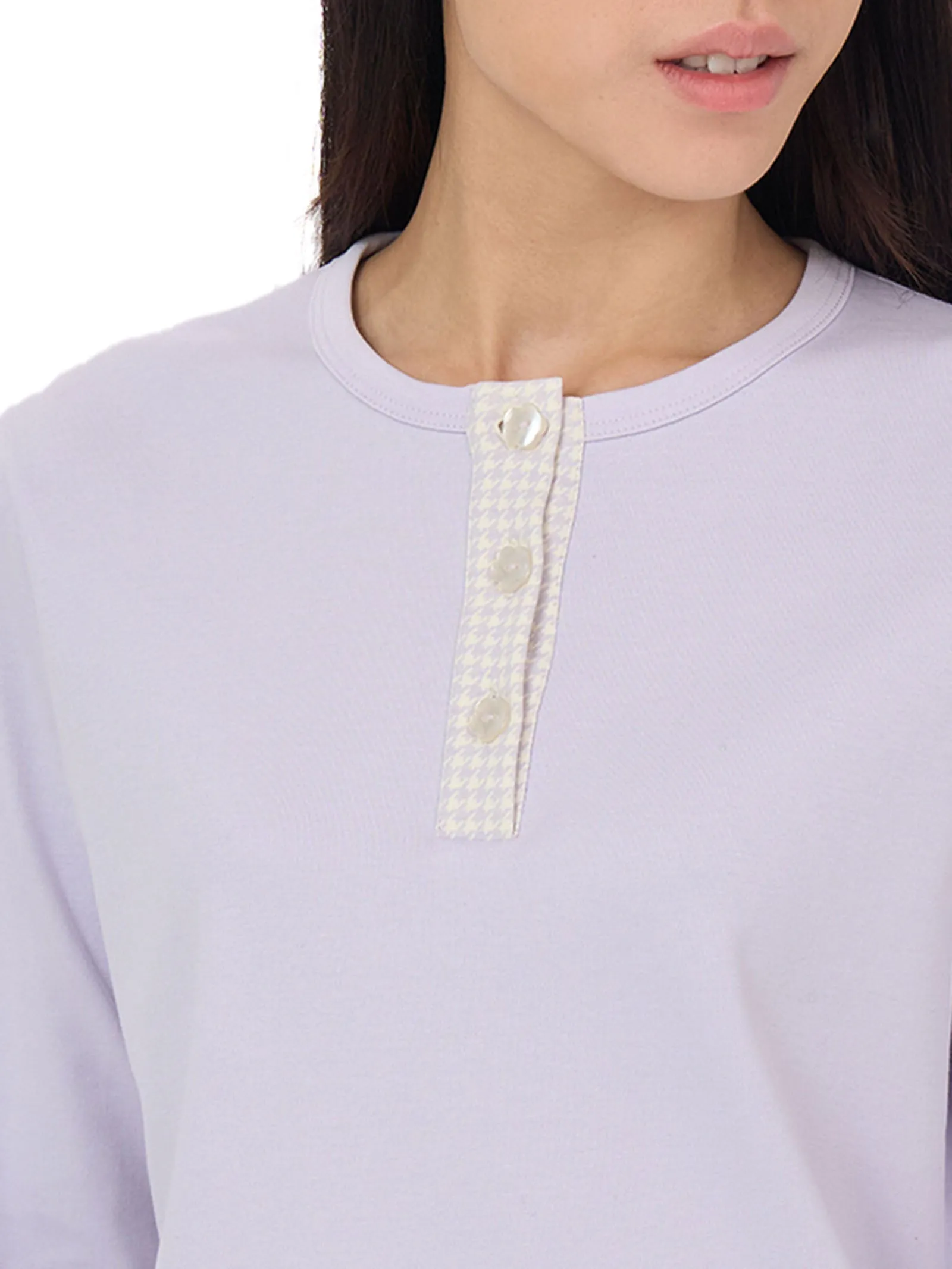 Pigiama lungo serafino in Jersey di cotone e modal - Fant. Lavender Blue